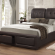  A faux leather tufted headboard makes it a confortable place to lay back and rest, drawers features.